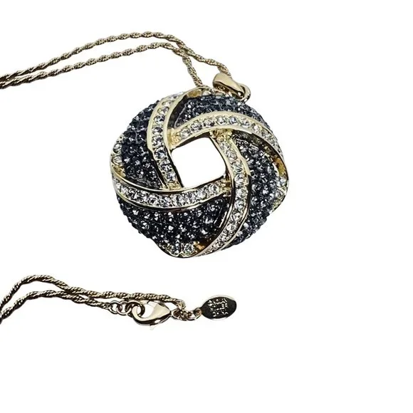 Nolan Miller Gold Tone Rope Chain Necklace With Love Knot Crystal Pendant (6006) - Picture 6 of 6